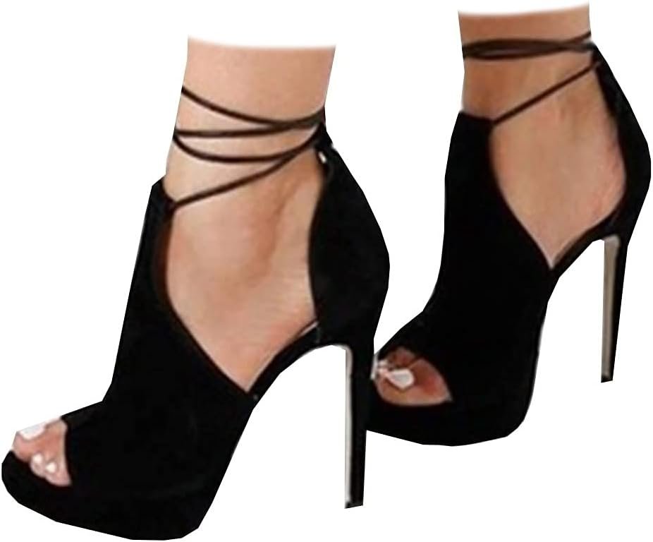 41C7dXjPsMS._AC_SL1000_.jpg Women Peep Toe Platform Heels Sexy Sandals Strappy Lace Up Tie Stilettos Dress Pumps Shoes - Image 1