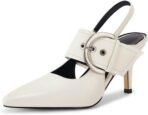 Women Slingback Pumps Closed Pointed Toe High Heels Belt Buckle Strap Dressy Work Shoes