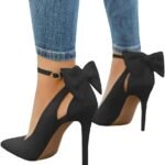 Women Pointed Toe High Heels Ankle Strap   Shoes Bow Wedding Bowtie Back Dress Sandals