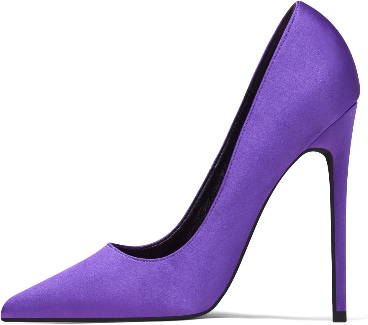 61BG7IHWgrL._AC_SL1500_.jpg High Heels Women Pointed Toe Heels Satin Pumps Stiletto Bridal Party Dress Evening Wedding Shoes for Woman - Image 1