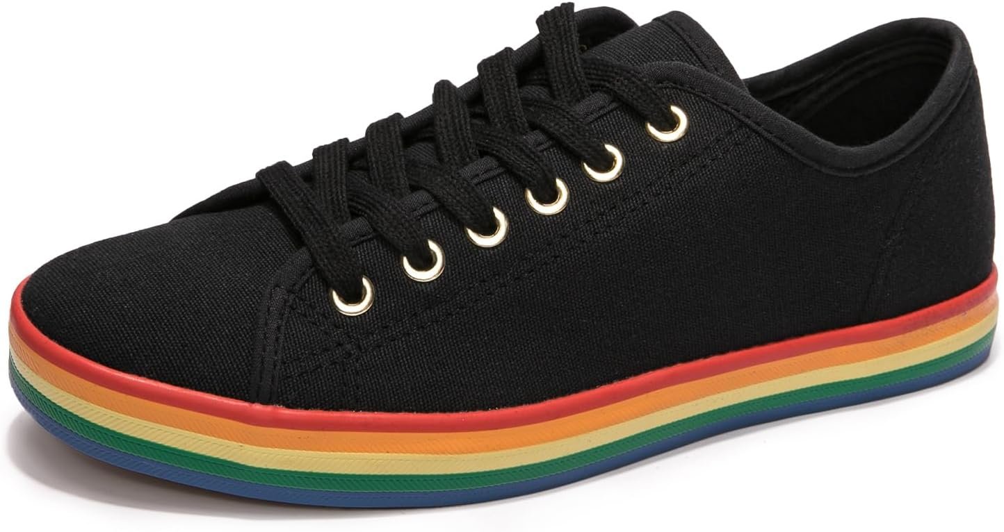 61DBqOCW3pL._AC_SL1500_.jpg Women Low Top Canvas Shoes Lace up Fashion Sneakers Casual Comfort Walking Shoes - Image 1