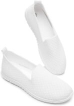 Women Mesh Flats Shoes Breathable Slip on Shoes Casual Black and White Flats Comfortable Walking Shoes