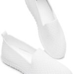 Women Mesh Flats Shoes Breathable Slip on Shoes Casual Black and White Flats Comfortable Walking Shoes