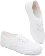Women Classic White Sneakers,Low Top White Canvas Shoes,Lightweight Casual Canvas Sneakers