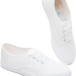 Women Classic White Sneakers,Low Top White Canvas Shoes,Lightweight Casual Canvas Sneakers