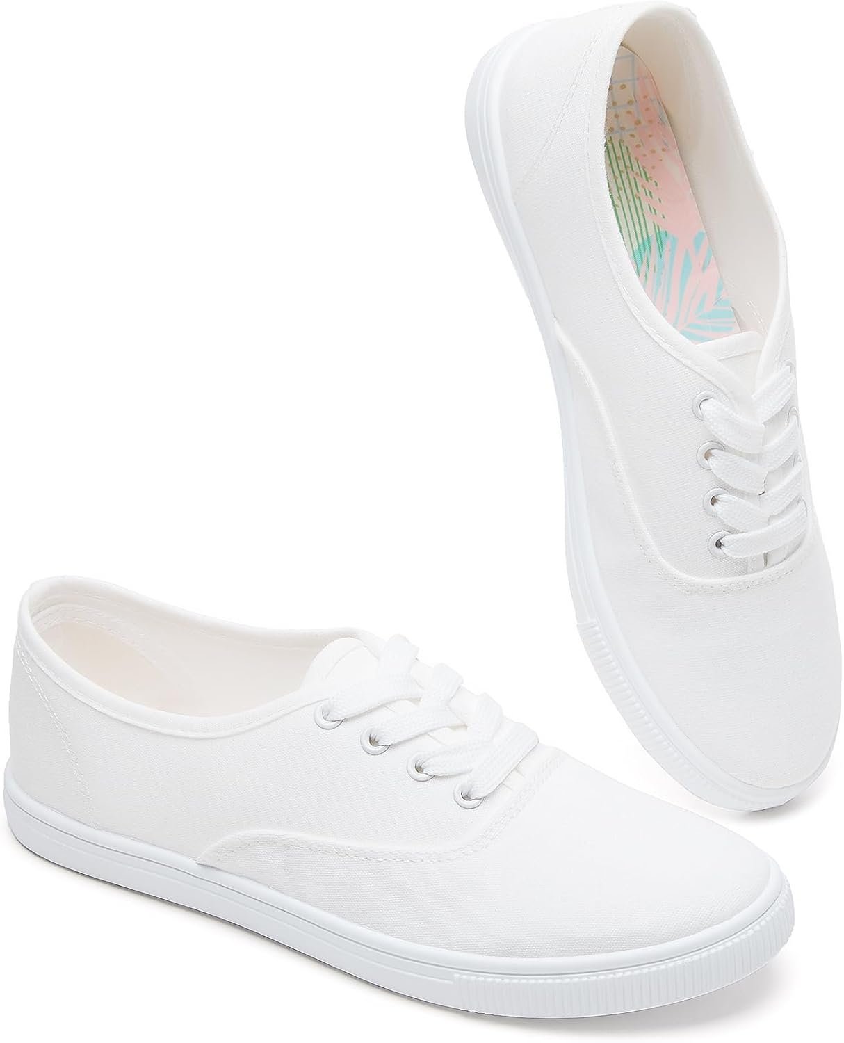 61OnEaF46zL._AC_SL1500_.jpg Women Classic White Sneakers,Low Top White Canvas Shoes,Lightweight Casual Canvas Sneakers - Image 1