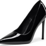 Women High Heels 4 inch Stiletto Pumps Sexy Pointed Toe Patent Leather Slip On High Heel Dress Evening Party Pump Shoes