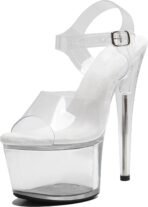 Women 7 inch Clear Platform Heels Ankle-Strap Sexy,7 Inch Pole Dance High Heel Platform,Exotic Clear Platform Pole Dancer Heels Shoes Stiletto 6 8 inch