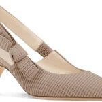 Women Slingback Kitten Heels Closed Pointed Toe Bowknot Knitted Slip On Work Pumps Dress Shoes