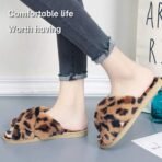 Women Cross Band Slippers, Soft Plush Fleece Lightweight Non Slip Open Toe Flip Flop Shoes House Indoor Outdoor Fur Fuzzy Slippers - Image 2