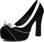 Women  Closed Toe Elegante Pumps Sweet Bow Platform Suede High Heels Shoes