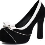 Women  Closed Toe Elegante Pumps Sweet Bow Platform Suede High Heels Shoes