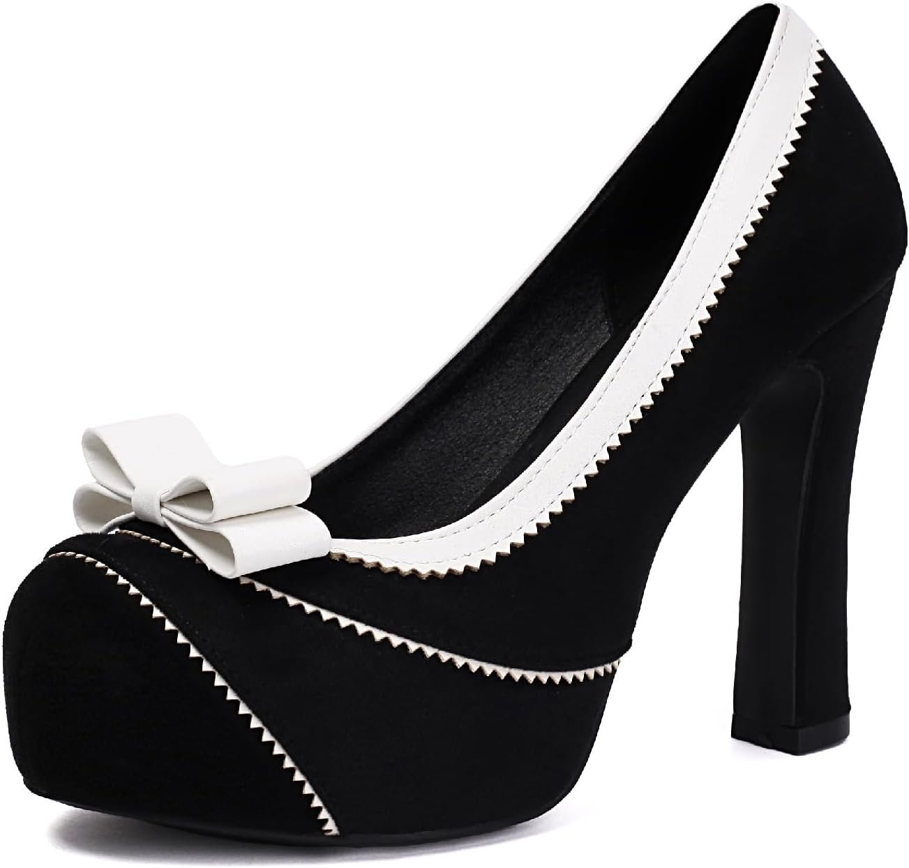 61wy5UjNnLL._AC_SL1500_.jpg Women Closed Toe Elegante Pumps Sweet Bow Platform Suede High Heels Shoes - Image 1