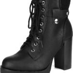Women Lace up Combat Ankle Boots High Chunky Heel Fashion Heeled Booties Shoes