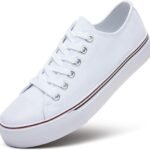 Women Low Top Canvas Shoes,Lace up Canvas Sneakers,Casual White Tennis Walking Shoes