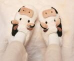 Fuzzy Cow Slippers for Women Men Adults, Fluffy Plush and Cozy Cotton House Slippers for Indoor Outdoor Bedroom, Warm Furry Cow Print Slipper for Winter Spring Fall - Image 2