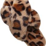Women Cross Band Slippers, Soft Plush Fleece Lightweight Non Slip Open Toe Flip Flop Shoes House Indoor Outdoor Fur Fuzzy Slippers