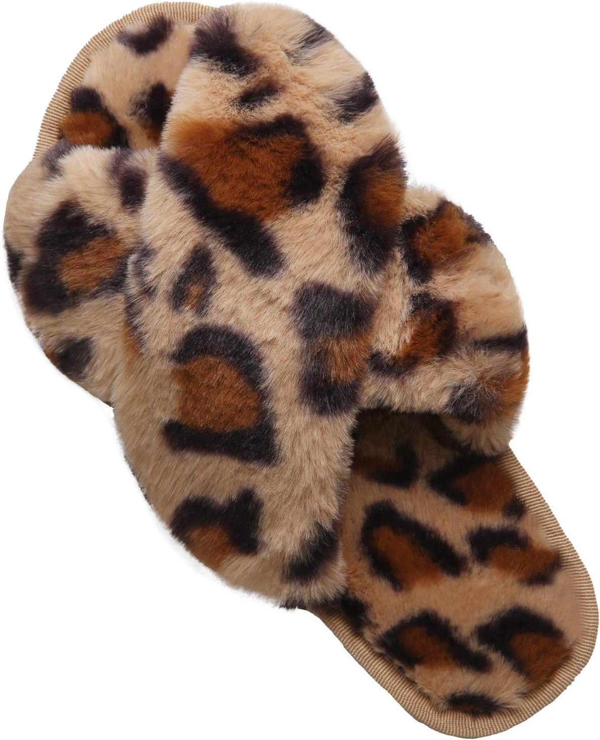 71N1FQJEqRL._AC_SL1500_.jpg Women Cross Band Slippers, Soft Plush Fleece Lightweight Non Slip Open Toe Flip Flop Shoes House Indoor Outdoor Fur Fuzzy Slippers - Image 1