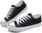 Women Canvas Shoes Low Top and Lace up Fashion Casual Sneakers Black and White Classic - Image 2