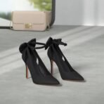 Women Pointed Toe High Heels Ankle Strap   Shoes Bow Wedding Bowtie Back Dress Sandals - Image 2