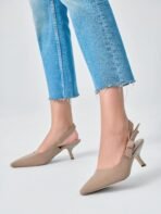 Women Slingback Kitten Heels Closed Pointed Toe Bowknot Knitted Slip On Work Pumps Dress Shoes - Image 2