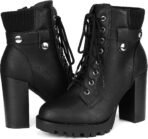 Women Lace up Combat Ankle Boots High Chunky Heel Fashion Heeled Booties Shoes - Image 2