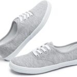 Women White Canvas Sneakers Low Top Lace-up Canvas Shoes Lightweight Casual Tennis Shoes