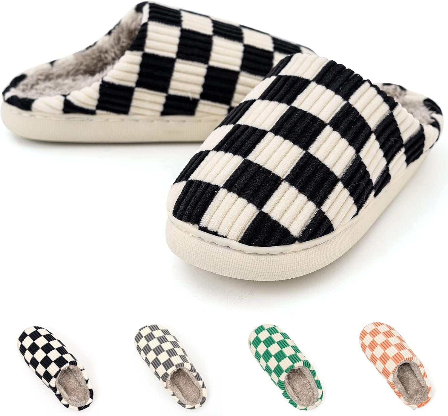 71yLNkpbbvL._AC_SL1500_.jpg House Slippers for Women,Fuzzy men Slippers,Casual House Shoes Memory Foam Women Slippers Outdoor Indoor Warm Plush Bedroom Shoes with Faux Fur Lining - Image 1