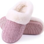 Warm Knit House Slippers for Women Comfy Wool-Like Lined Chenille Slippers with Memory Foam and Indoor Outdoor Soles