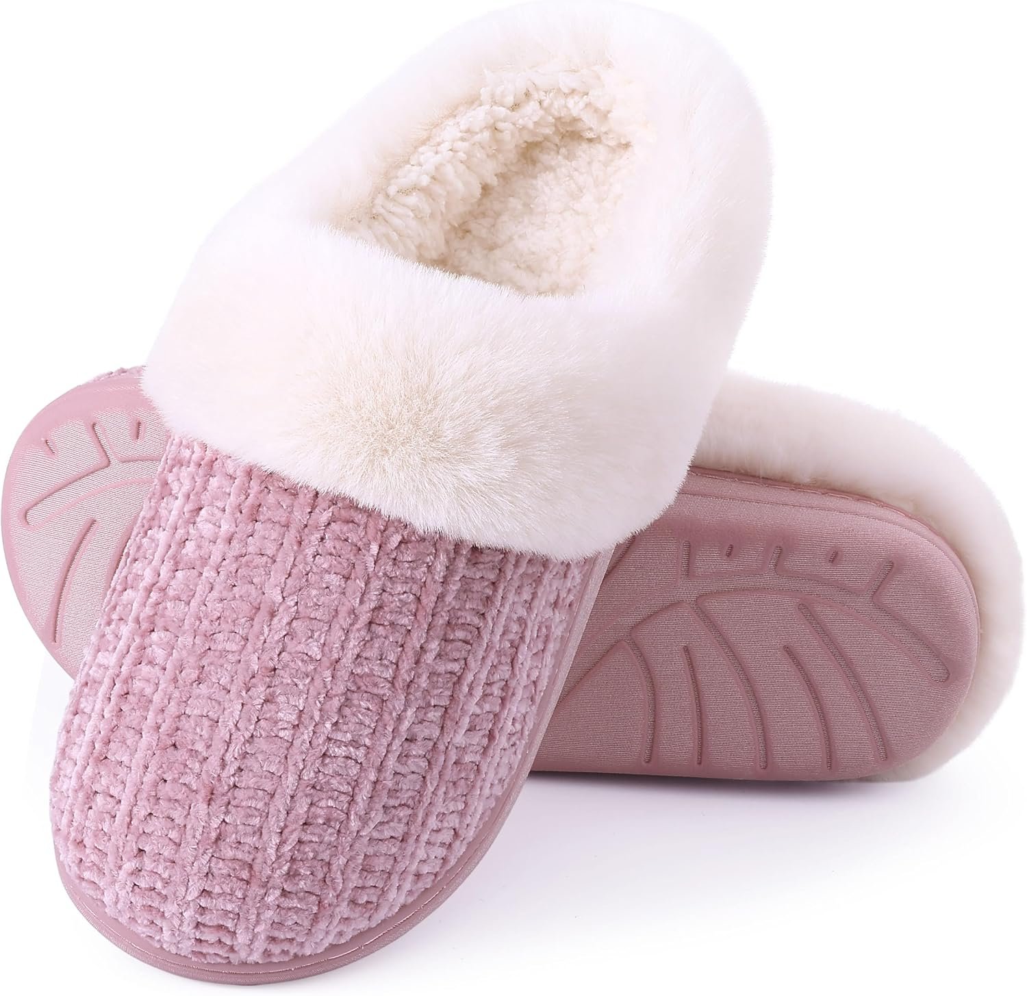81pAKWeZcxL._AC_SL1500_.jpg Warm Knit House Slippers for Women Comfy Wool-Like Lined Chenille Slippers with Memory Foam and Indoor Outdoor Soles - Image 1