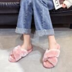 Women Fuzzy Fluffy House Slippers Cute Plush Memory Foam Shoes Cross Band Indoor Outdoor Open Toe Sandals - Image 2