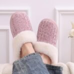 Warm Knit House Slippers for Women Comfy Wool-Like Lined Chenille Slippers with Memory Foam and Indoor Outdoor Soles - Image 2